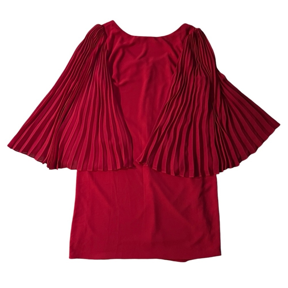 Red DRAMATIC flare pleated bell sleeves
